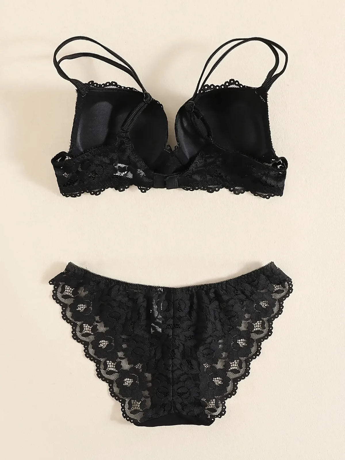 1 Set elegantes Dessous-Set aus Spitzenstickerei und atmungsaktivem Stoff: Push-up-BH, durchsichtiges Höschen mit tiefer Taille – ultimativer Valentinstag