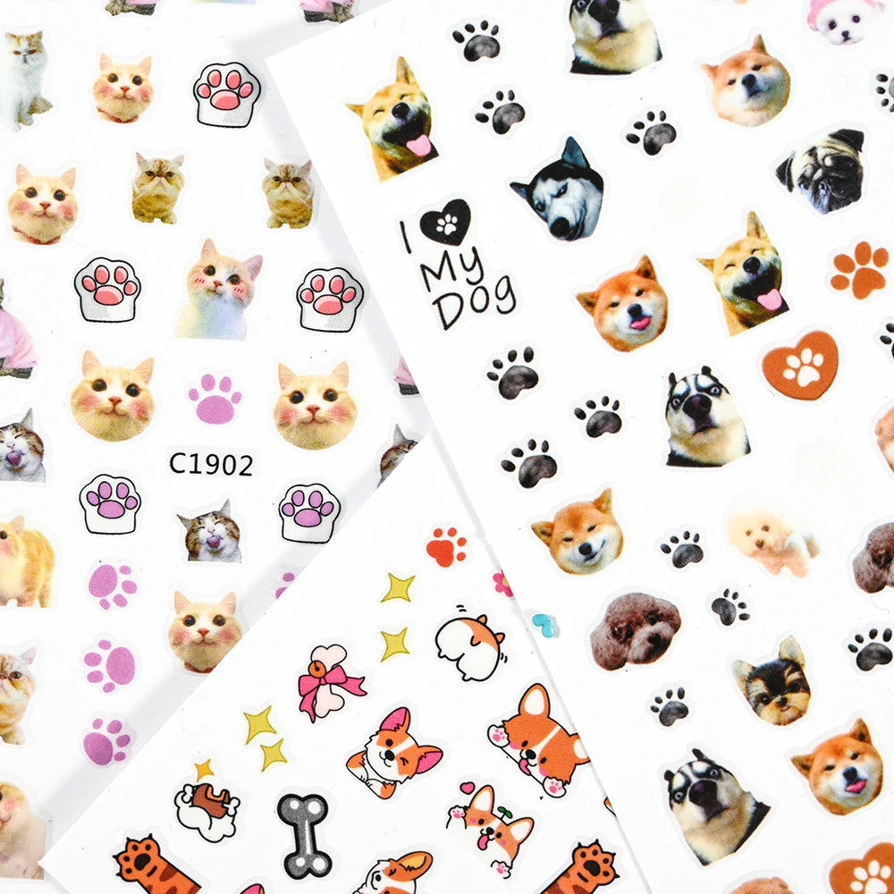 1Pc 3D Cartoon Nette Katze Nagel Kindliche Aufkleber Nette Kitty Welpen Hund Selbstklebende Nail art Haustier Tiere Maniküre schöne Aufkleber *