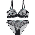 Eleganter Kirschblüten-Stickerei-Spitzen-Bügel-BH, ultradünn, Minimizer, stützend, Anti-Sagging, seitlich glättend für große Brüste, Größen 32-38, Set