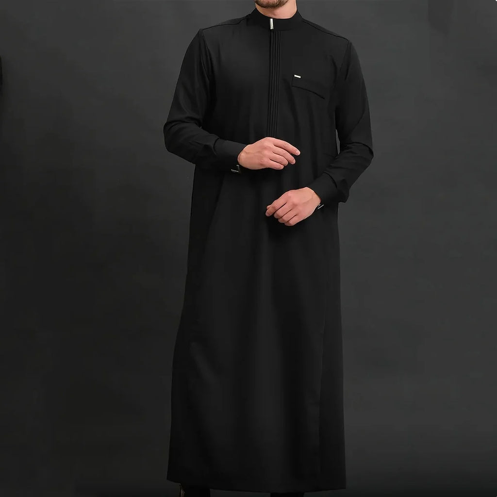 Muslimische Herren-Thobes mit Langen Ärmeln, Einfarbig, Locker Geschnitten, Traditionelle Islamische Männerkleidung, Kaftan für Festliche Anlässe im Arabischen Ethnischen Stil