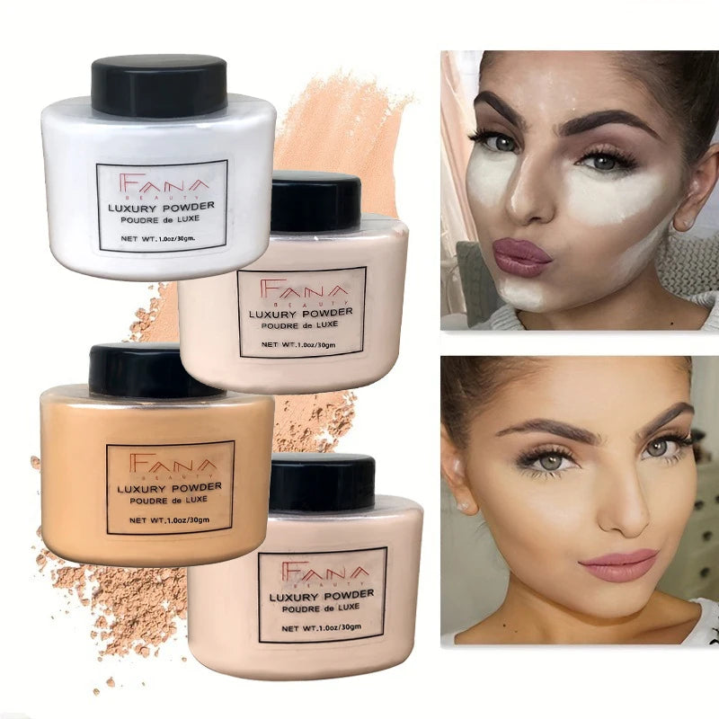 4-farbiges Luxuspuder für Frauen, Gesichtsgrundierung, Bananenpulver, Flasche, loses Pulver, authentische Ölkontrolle, Schönheits-Make-up-Kunstwerkzeuge