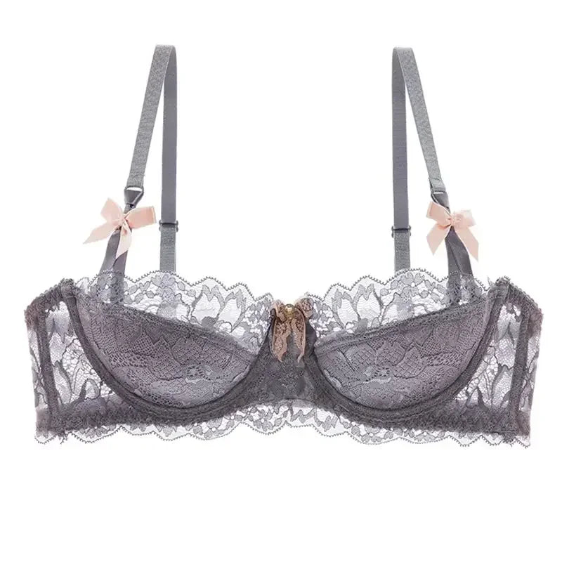 BANERDANNI Französisches Spitzen-Bralette-Set, atmungsaktiver, nicht gepolsterter BH für zierliche, transparente Blumen-Dessous, kabelloses Komfort-Anti-Gap-Design