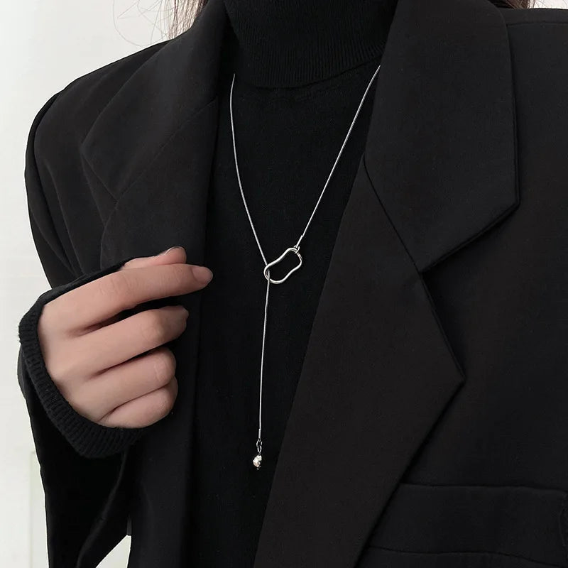 Mode Silber Farbe Lange Quaste Pull Perle Anhänger Halsketten für Frauen Einfache Einstellbare Schlüsselbein Kette Choker Schmuck Geschenk
