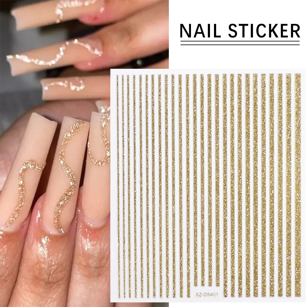 1PC 3D Einfache Französisch Linie Streifen Nail art Aufkleber Gold Silber Metall Linien Nagel Aufkleber Gerade Streifen Polnischen maniküre Spitze # 10*8cm