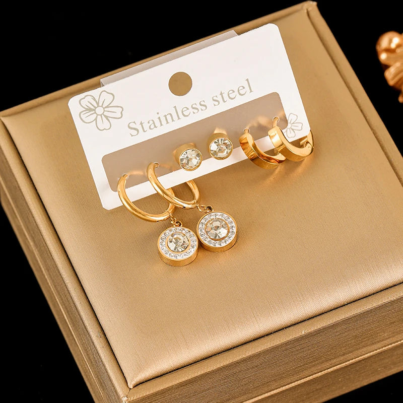 EILIECK Trendige Damen-Ohrringe mit Blumenmuster und rosa Zirkonia, Edelstahl, wasserabweisend, für den Alltag, Schmuck, Geschenk für Damen
