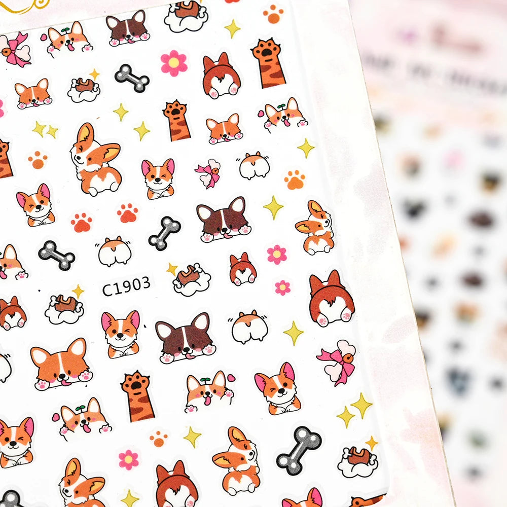 1Pc 3D Cartoon Nette Katze Nagel Kindliche Aufkleber Nette Kitty Welpen Hund Selbstklebende Nail art Haustier Tiere Maniküre schöne Aufkleber *