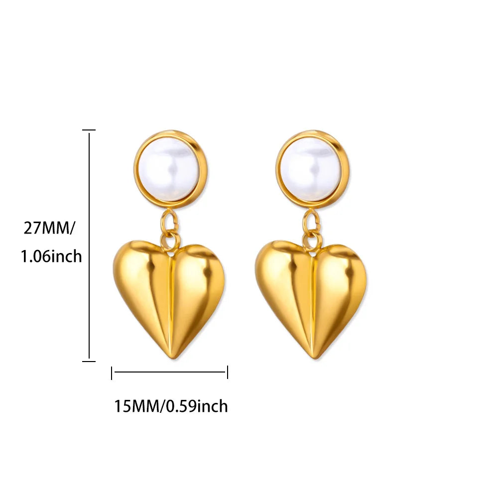 Elegante Imitation Perle Tropfen Ohrringe für Frauen Gold Farbe Edelstahl Herz Geometrische Durchbohrte Ohrringe Trendy Party Schmuck