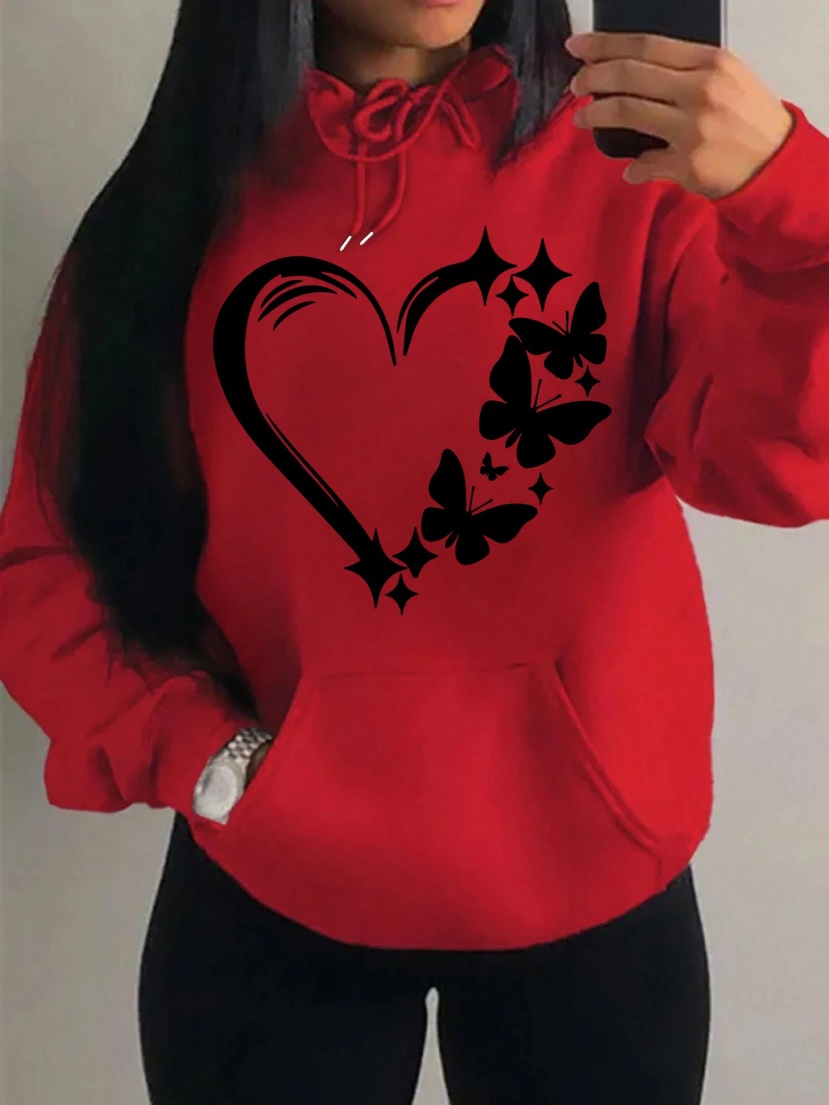 Kombination von Liebe und Schmetterling Hoody Plus Größe Frauen Hip Hop Herbst Hoodies Fleece Tasche Kleidung Vintage mehrfarbige Hoodie