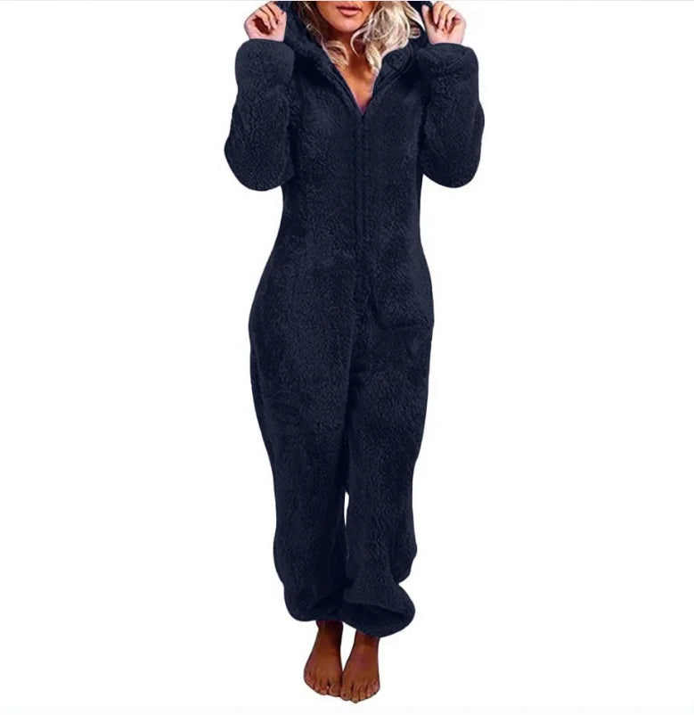 Einteiliger Overall mit Kapuze in Übergröße für Damen, eleganter Overall, volle Länge, verdickt, Herbst, Winter, neu, 2025