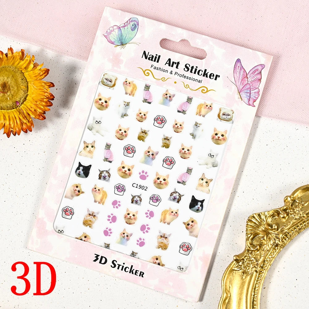 1Pc 3D Cartoon Nette Katze Nagel Kindliche Aufkleber Nette Kitty Welpen Hund Selbstklebende Nail art Haustier Tiere Maniküre schöne Aufkleber *
