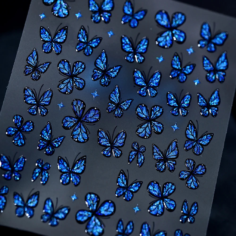 5D Glänzende Schillernde Glitzer-Schmetterling Nagelaufkleber Holographische Katzenauge-Schmetterlinge Nagelsticker Selbstklebende Nageldekoration*1Stk