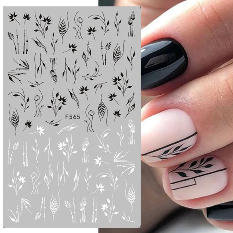 1PCS Schwarz Weiß Schmetterling Laser Nagel Aufkleber Y2K Nail art Dekoration Abstrakte Linien Bronzing Blumen Aufkleber Für Nägel