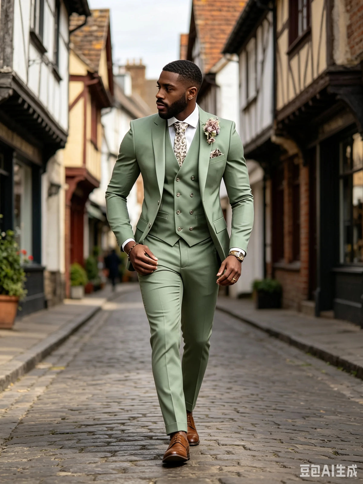 Hochwertige Grüne Business-Anzüge für Herren Slim Fit Elegante Hochzeitskleidung 3-Teilig Zweiknopf-Jacke Weste Hose Party-Sets