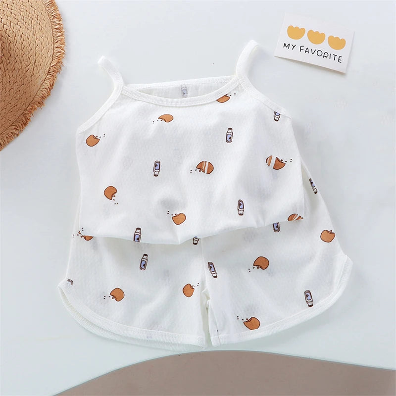 2026 Neues Kinder-Set aus Oberteil und Shorts, Sommer-Dünnes Baby-Baumwoll-Unterhemd, Ärmelloses Loungewear-Set für Mädchen