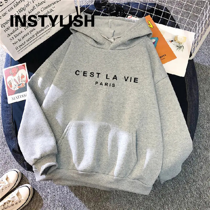 Frauen Casual Drucken Lose Hoodies Frühling Langarm Mit Kapuze Sweatshirt Harajuku Einfache Tops Faul Stil Pullover 2023 Streetwear
