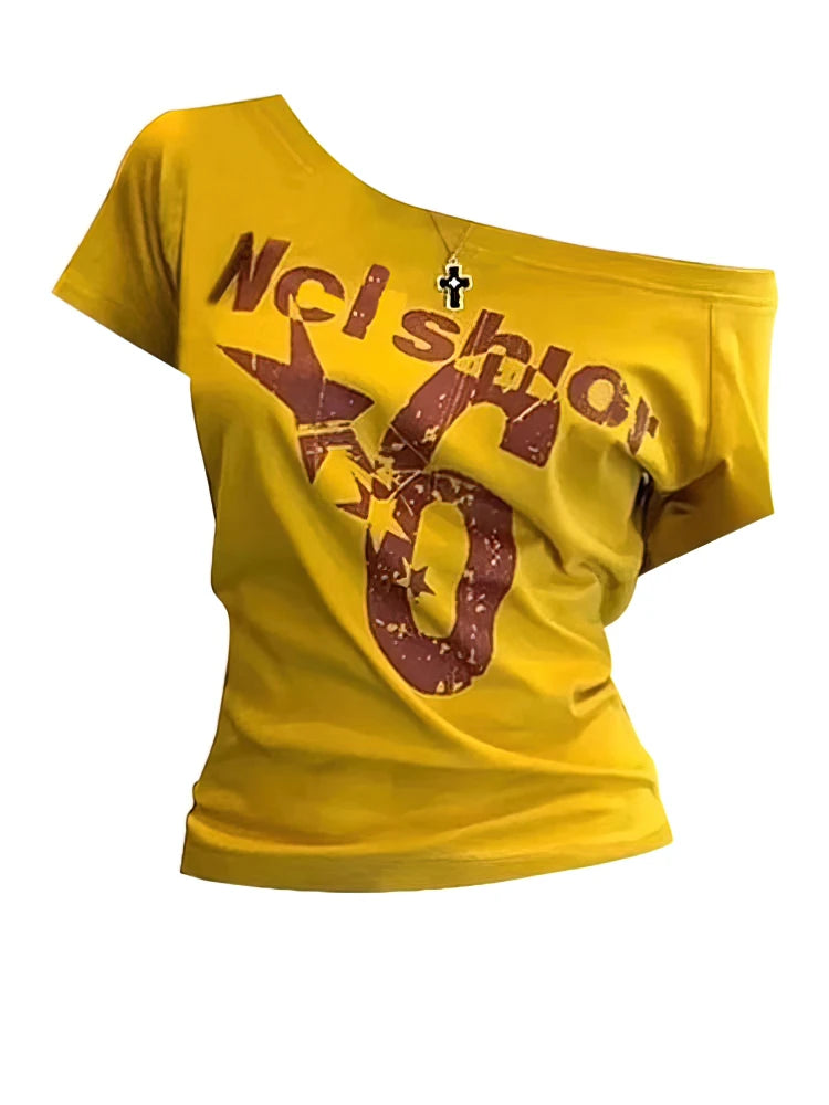 Y2k Sport Sommer Off schulter Top Frauen Sexy Vintage 2000s kurzarm T shirt Dame Körper Grundlegende Crop Top weibliche Casual