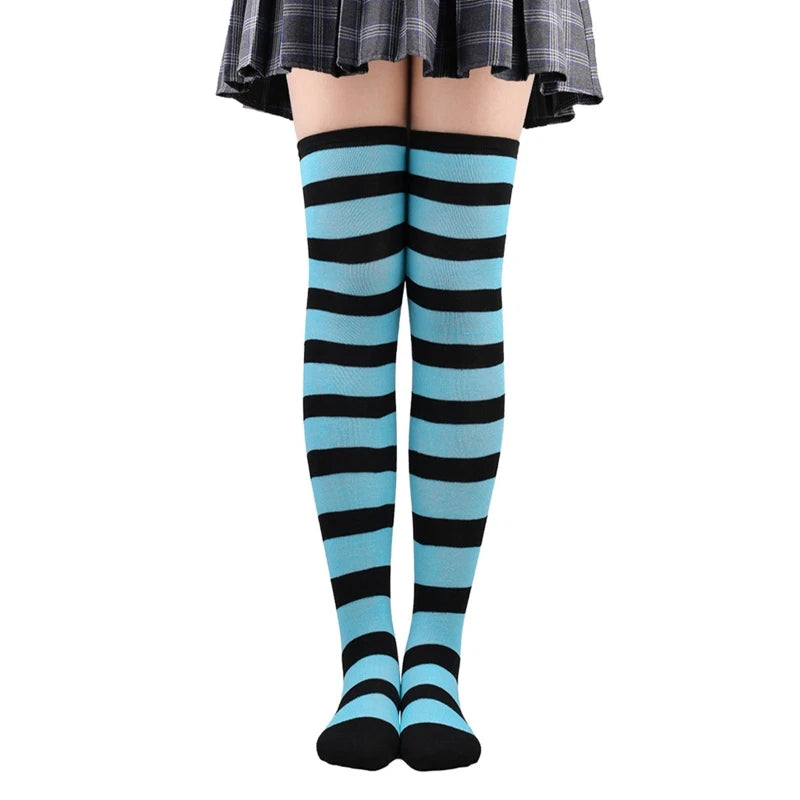Frauen Gestreiften Druck Über Knie Lange Socken Oberschenkel Hohe Strümpfe für Weihnachten Halloween Anime Cosplay Kostüm Zubehör M6CD