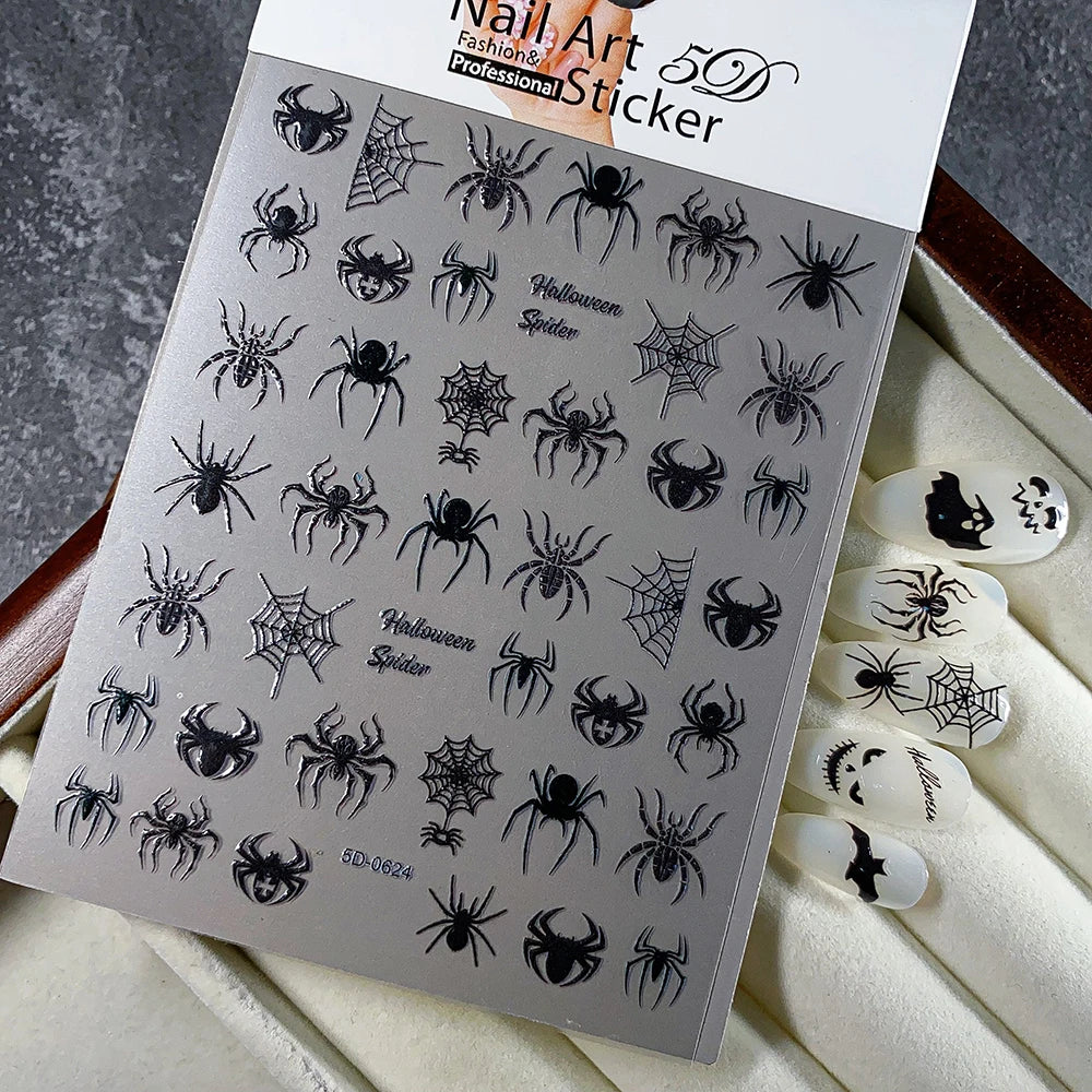 1 stücke Dark Horror Schädel Kürbis Kopf Nagel Aufkleber Schwarz Fledermaus Spinne Geist Gesicht Halloween Nagel Aufkleber Halloween Nagel Aufkleber versorgung