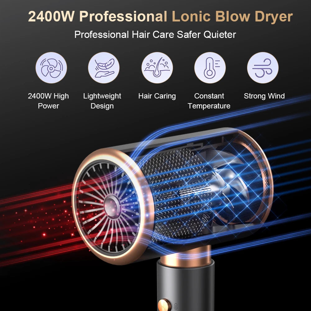 Professioneller Haartrockner mit 3. Gang, Negativ-Ionen-Fön, heißer, kalter Wind, Luftbürste, Haartrockner, starker Trockner, Salon-Werkzeug, 2400 W