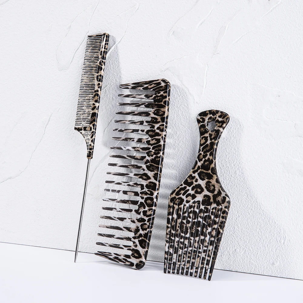 1/2/3 Stück Haarschneidekamm mit Leopardenmuster, Stiftkamm, breiter Zahnkamm, Ölgabelkamm. Haarschmuck für glattes Haar zum Kämmen im Salon