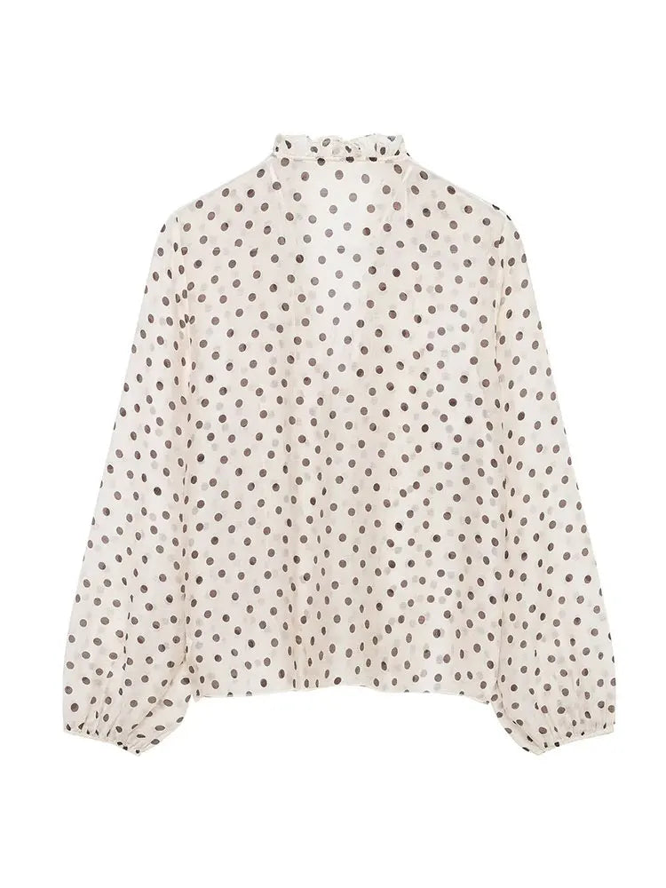 HH Damen Romantische V-Ausschnitt Polka Dot Bluse mit Puffärmeln, lässige einreihige elegante Party-Oberteile, Sommer Strand Urlaub Hemd