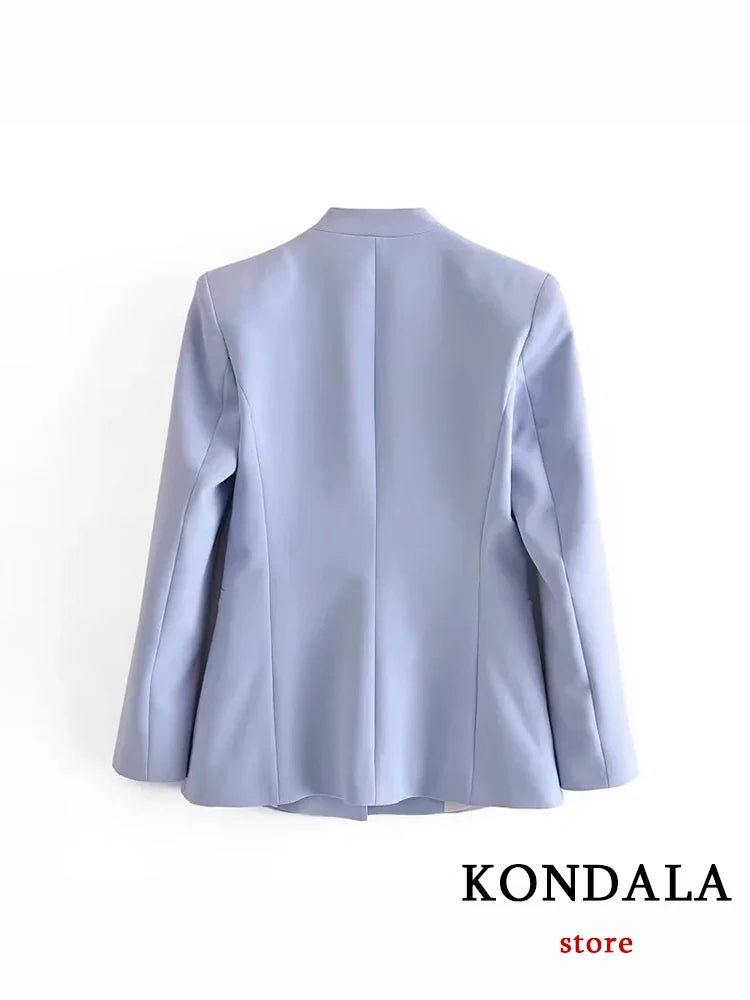 KONDALA Büro Dame Hellblau Blazer Anzüge Frauen 2 Stück V-ausschnitt Lose Jacken + Hohe Taille Schärpen Hosen Mode 2023 herbst Sets