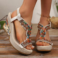 Damen Leder Sommer Mode Keilabsatz Große Größen Mittlerer Absatz Plateau Schwarz Neue Bequeme Retro Sandalen für Frauen