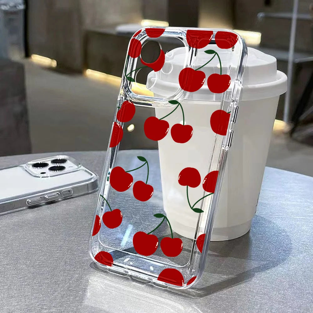 Transparente kirschbemalte Handyhülle für iPhone 13 11 16 Pro Max 16E 15 14 12 16promax 15promax 14promax Silikon Funda Cover