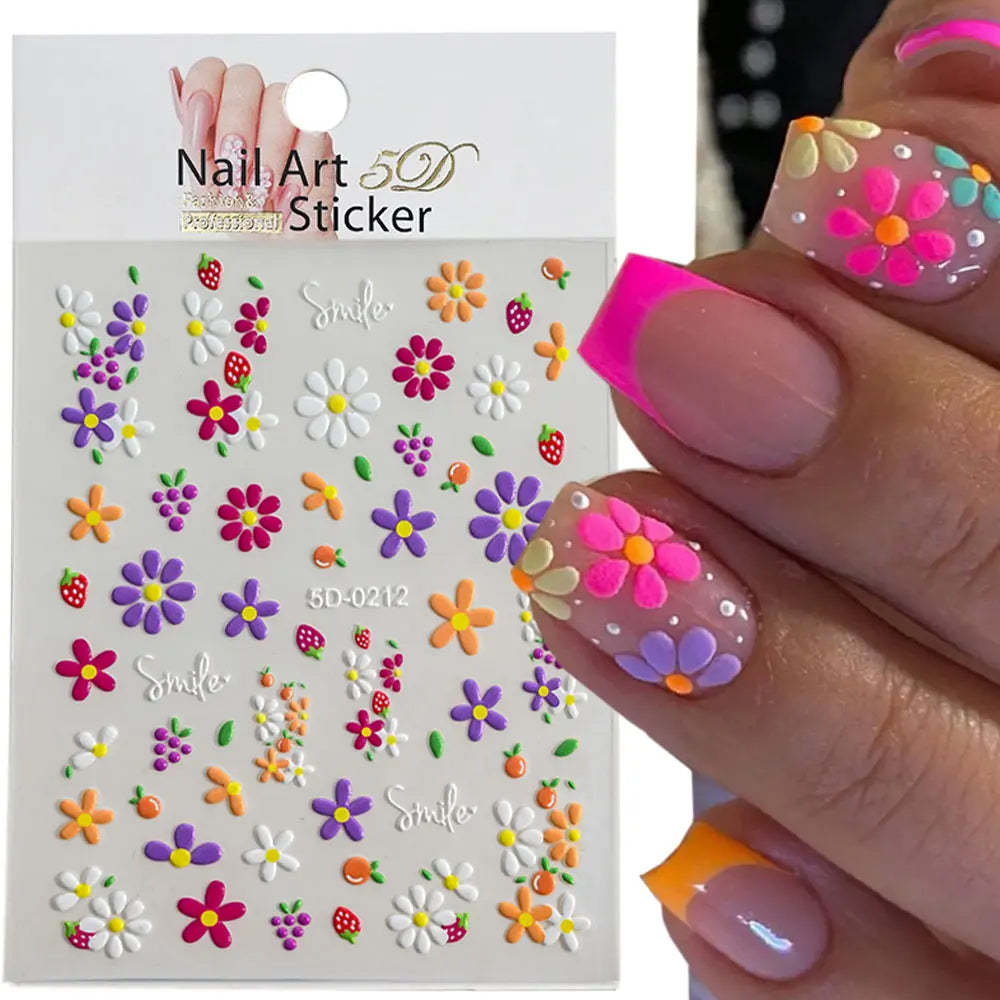 5d exquisite Gänseblümchen Nagel Aufkleber 1 Blatt bunte Blumen Nagel Aufkleber 8*10cm selbst klebende luxuriöse Gänseblümchen Nail Art Aufkleber Dekor 9 #