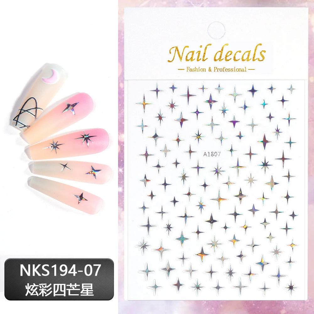Vergoldete Stern und Mond Bronzing Nail Art Aufkleber hochwertige 3D Gold/Silber selbst klebende Slider DIY Nagel Aufkleber Dekoration 8*10cm