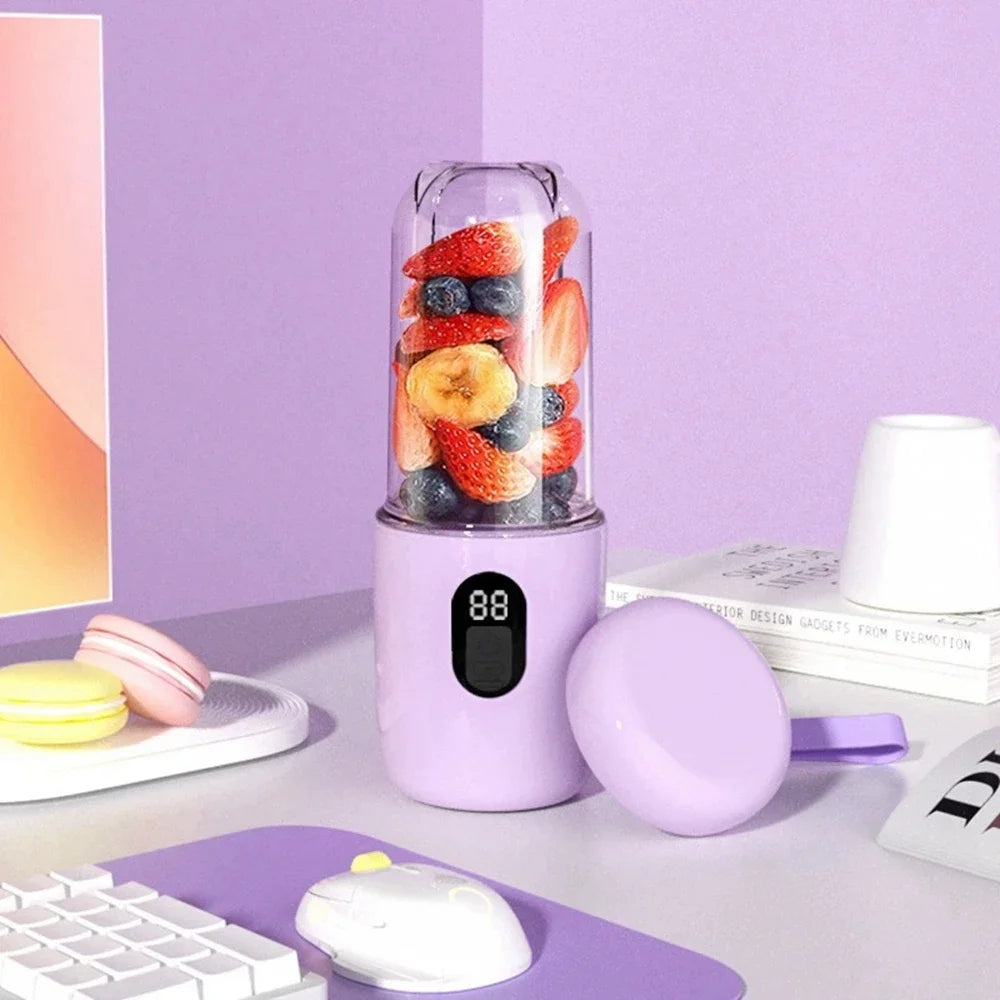 Tragbarer Mixer mit Deckel 500ML Wiederaufladbarer Kabelloser Orangensaftbereiter 16 Edelstahlklingen USB Smoothie Gemüse Obst Mixer