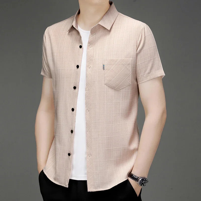 Neues, kurzärmliges, bedrucktes Business-Casual-Hemd für Herren mit Faltenbeständigkeit, kein Bügeln, bequemes, vielseitiges Oberteil für die ganze Saison