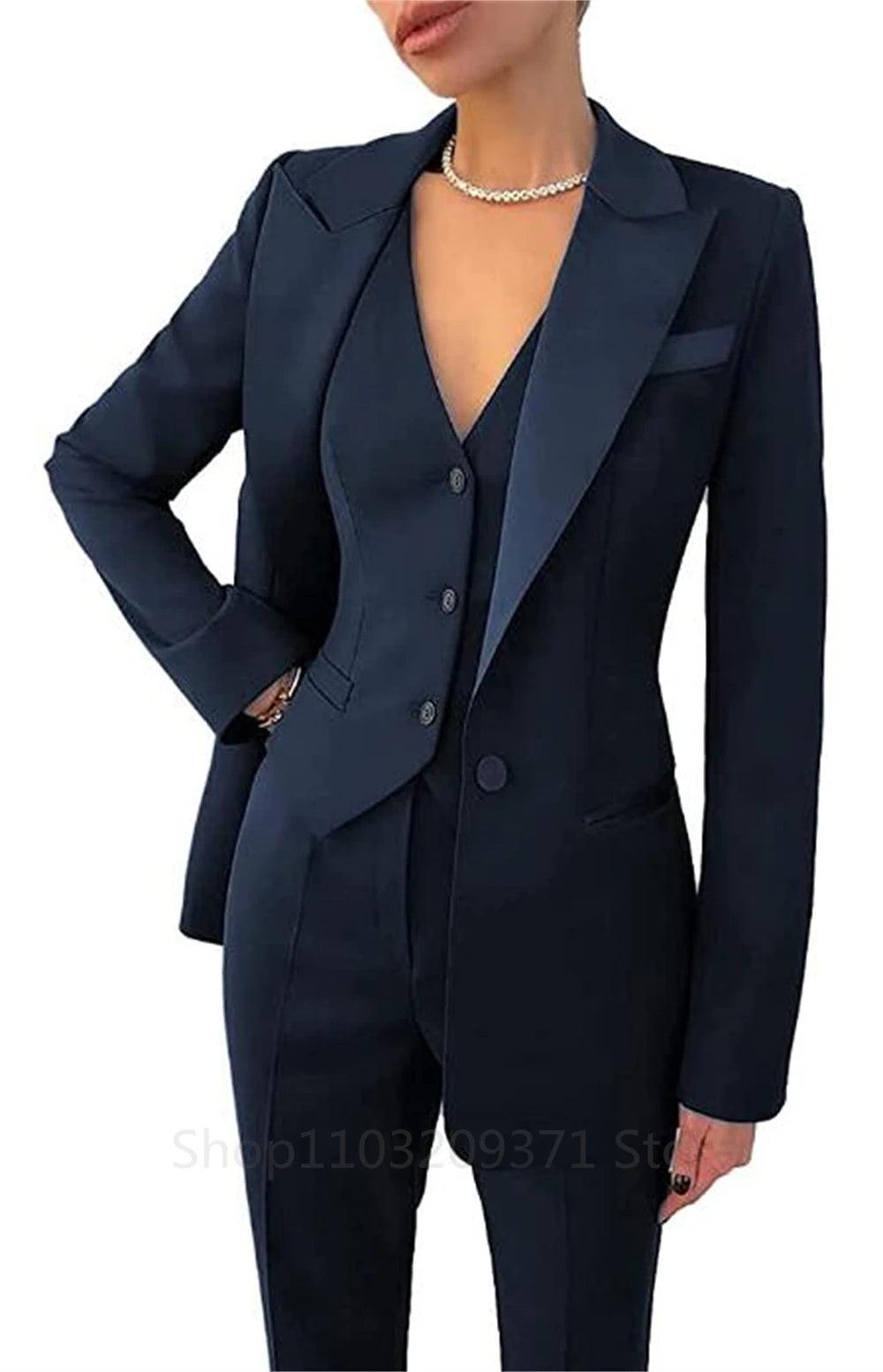 3-teiliges Modisches Übergrößen-Damen-Blazer-Set Elegante Langarm-Anzugjacke Weste und Gerade Hose Damen-Business-Outfit Neu