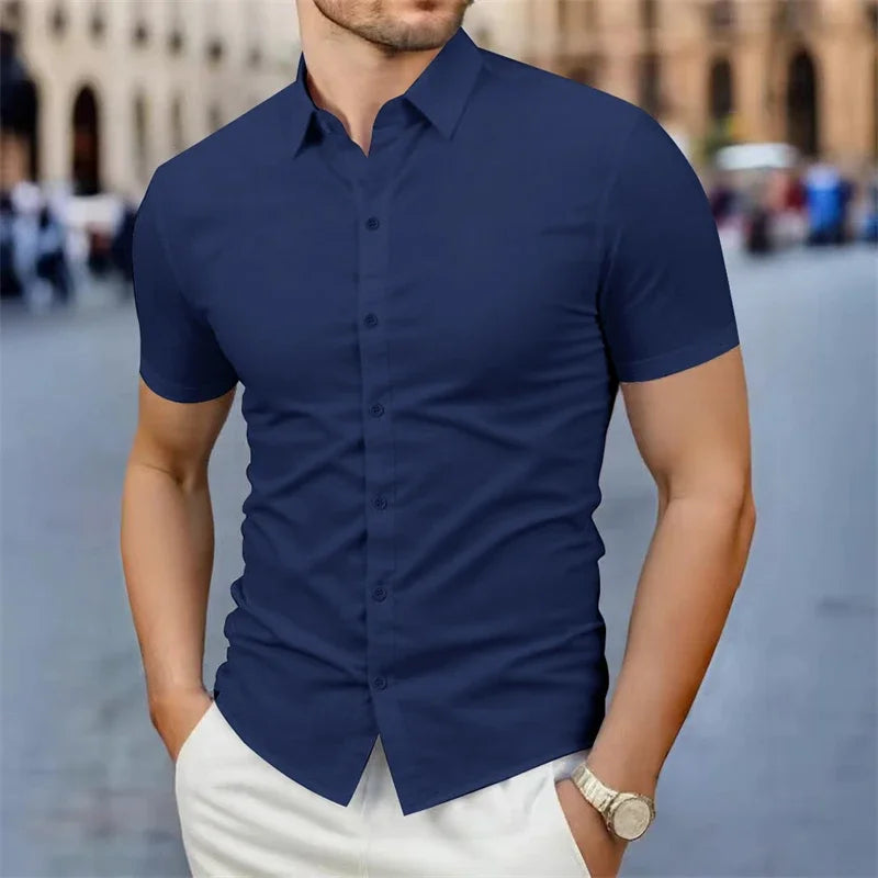2025, neues Herren-Business-Casual-Hemd, einfarbig, kurzärmelig, für Sommermode, kein Bügeln, bequemes und vielseitiges Oberteil