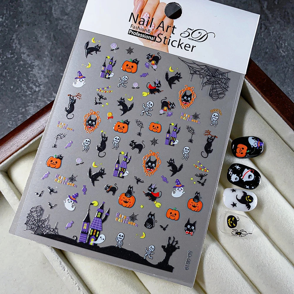 1 stücke Dark Horror Schädel Kürbis Kopf Nagel Aufkleber Schwarz Fledermaus Spinne Geist Gesicht Halloween Nagel Aufkleber Halloween Nagel Aufkleber versorgung