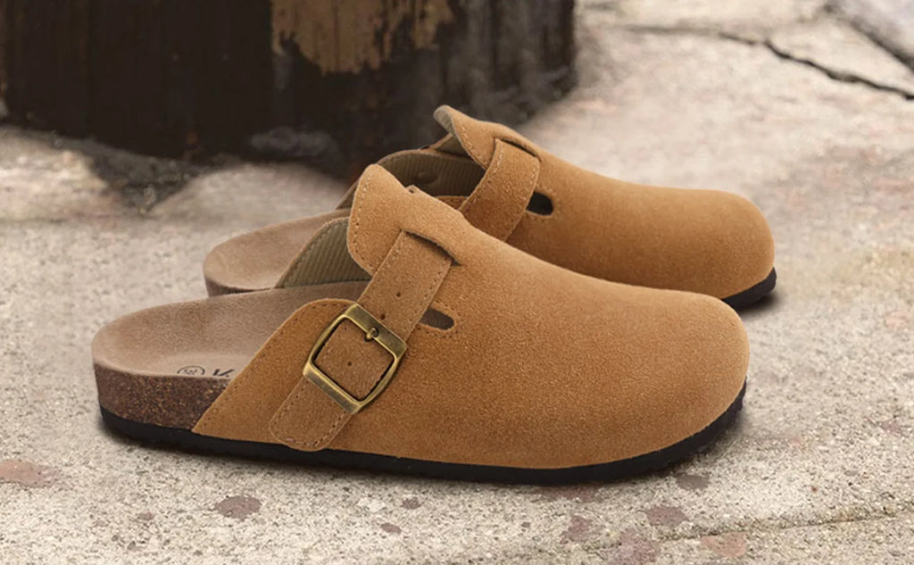 Crestar Damen-Clogs, Pantoletten, Kork-Clogs, Hausschuhe, Herren, Outdoor-Pantoletten, Wildleder-Clogs, Schuhe mit Fußgewölbeunterstützung, Mule-Leder-Clogs, Sandale