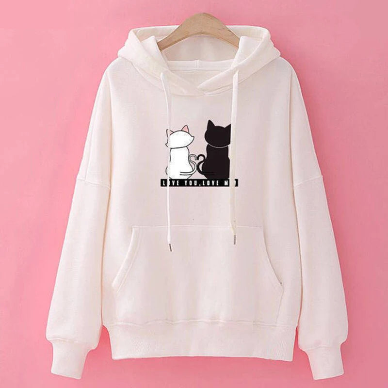 Plus Size Hoodie Damen Casual Kapuzenpullover Kreativer Hoodie Passende Streetwear Niedliches Katzenmuster Monogramm Hoodie CYXX077