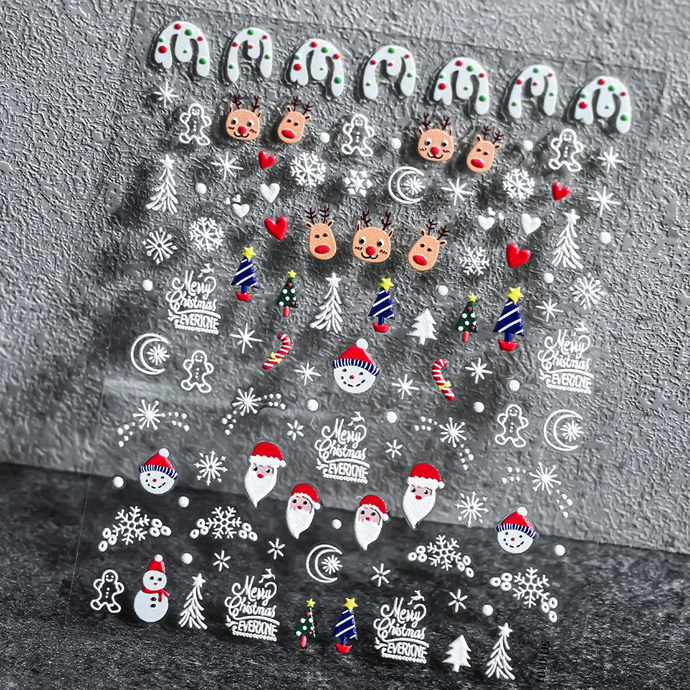 1 stücke 3D Weihnachten Santa Claus Schneeflocke Nagel Aufkleber Winter Weihnachten Nette Cartoon Schneemann Bär Elch Nagel Aufkleber Weihnachten Nagel decora