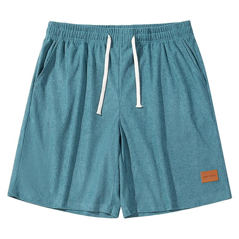 Sommer Cord-Shorts für Herren, dünn, schnelltrocknend, einfarbig, lässige Sport-Jogger-Shorts, locker sitzende 5-Punkte-Shorts über dem Knie, Cargo-Hose