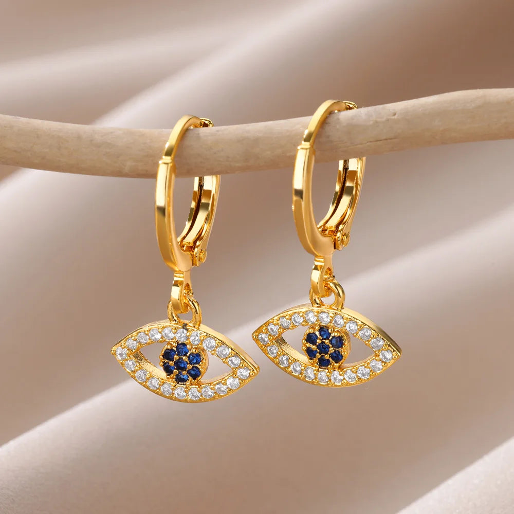 Luxus Zirkon Evil Eye Hoop Ohrringe Für Frauen Edelstahl Türkische Teufel Auge Eardrop Ohrring Ästhetischen Schmuck Geschenk aretes