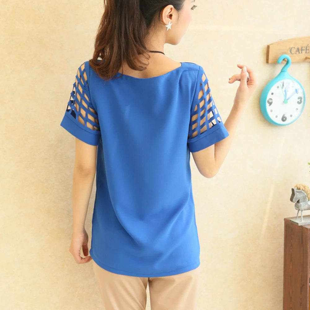 Sommer Bluse Sexy Frauen Damen Hohl Hülse Slash Neck Lose Solide Shirts Casual Tops