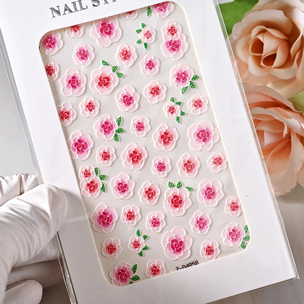 1 stücke 5D Nette Bunte Gänseblümchen Nail art Aufkleber Frühling Blumen Tulpe Weiß Gänseblümchen Nagel Aufkleber Sommer Blüte Floral Maniküre decora