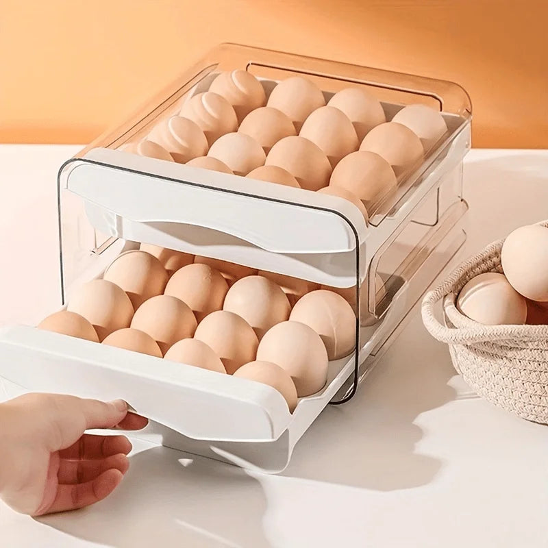 1pc Küche Ei Lagerung Box Kühlschrank Frische Kunststoff 2-Schicht Schublade Typ Große Kapazität Lagerung Hause Küche Organizer rack