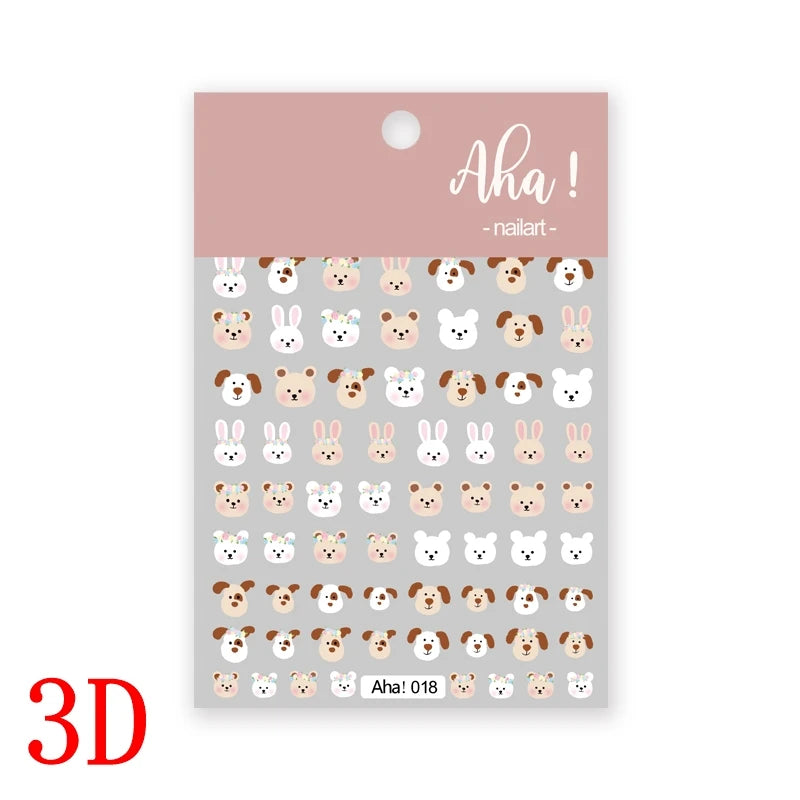 1Pc 3D Cartoon Nette Katze Nagel Kindliche Aufkleber Nette Kitty Welpen Hund Selbstklebende Nail art Haustier Tiere Maniküre schöne Aufkleber *