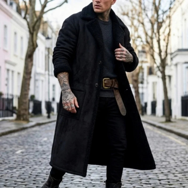 2026 Winter Langer Mantel: Neuer Streetwear-Freizeitmantel aus Fleece, Übergröße, Herren Winddichte Wildlederjacke