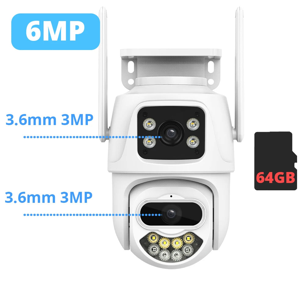 9MP 6MP WLAN-Kamera IP Außen-PTZ-Sicherheitskamera mit drei Objektiven, Dual-Screen, KI-Personenerkennung, automatische Verfolgung, Überwachungskamera ICSee