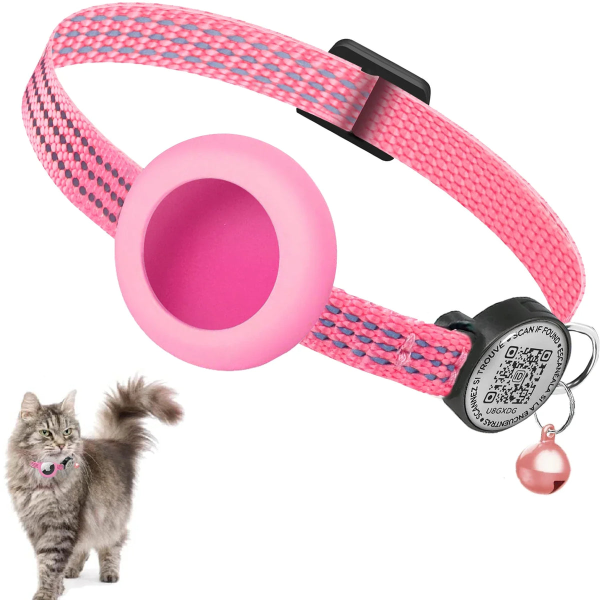 für AirTag GPS-Katzenhalsband mit QR-Tag, reflektierendes Apple-Tag-Haustierhalsband mit Air-Tag-Halter und Katzen-Tag, AIRTAG-Hülle, Kätzchenhalsband