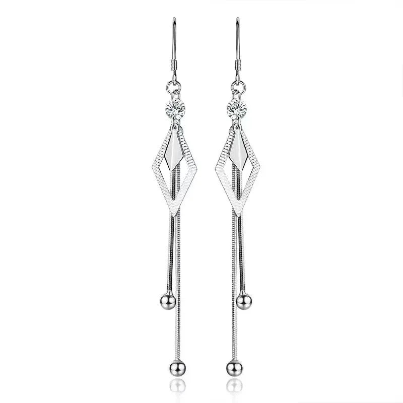 925 Sterling Silber Modische Rhombus-Ohrringe mit Fransen, Geburtstagsgeschenk, Jubiläumsgeschenk, Alltagsaccessoire