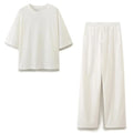 HH 2024 sommer Weibliche Feste Gemütliche Hosen Anzug Kurzen Ärmeln O Neck T-Shirt + Kordelzug Jogging Gerade Hosen Kausalen Straße set