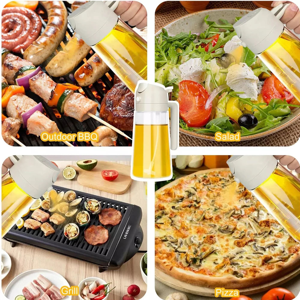 1-4 Stück 2-in-1-Sprühgerät, Ausgießer, Öl, leere Flasche, Kunststoff-Ölbehälter, Spender, Verdampfer, Küche, Grill, Camping, Kochutensilien